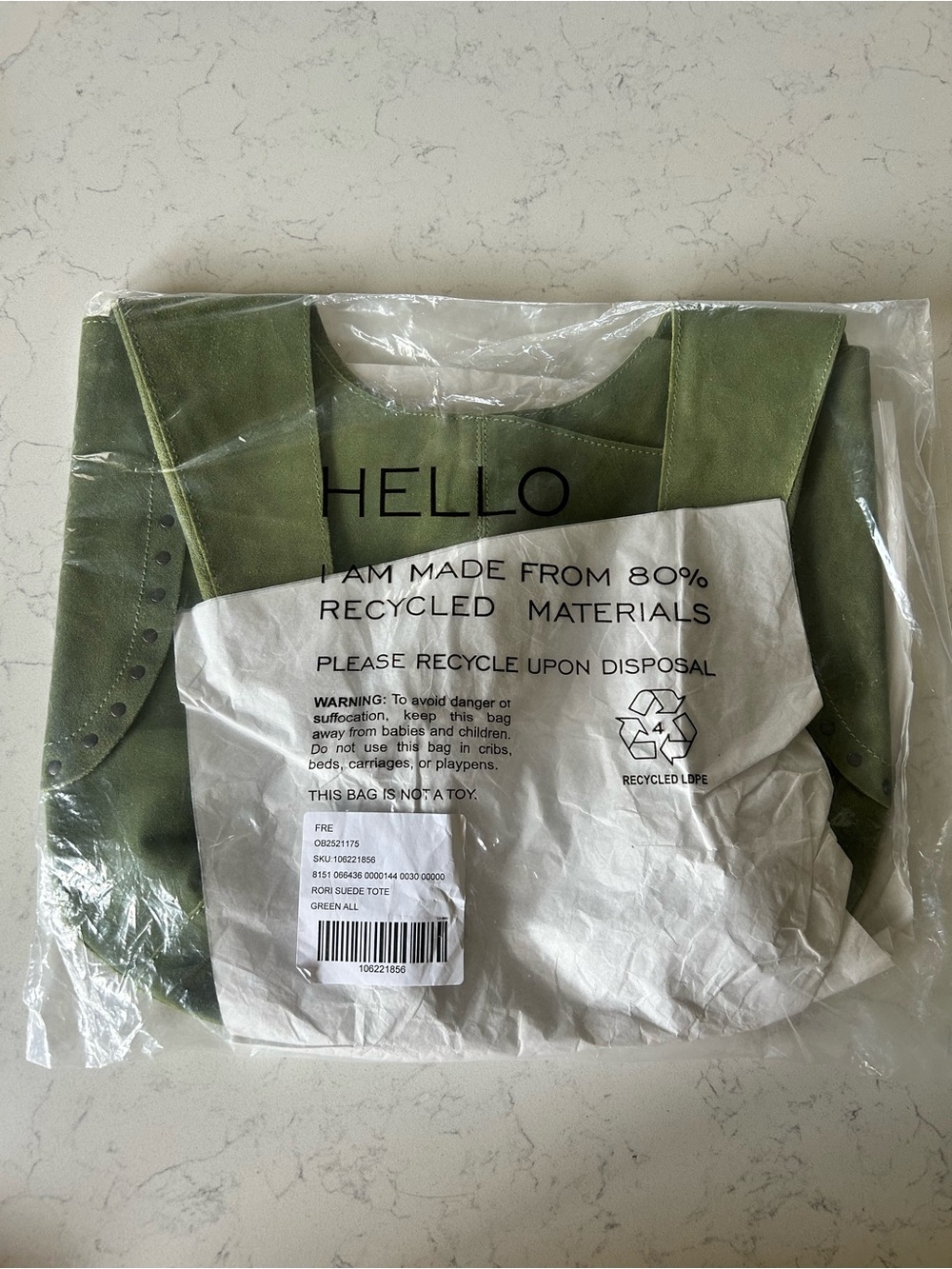 NWT Free People Matcha Rori Suede Tote  w/ FP Ultra Skinny Scarf & Cherry Charm - Picture 7 of 16